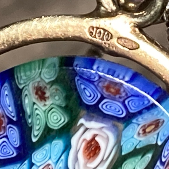 Vintage Murano Millefiori Floral Glass Oval 800 Silver Pendant - Picture 3 of 7